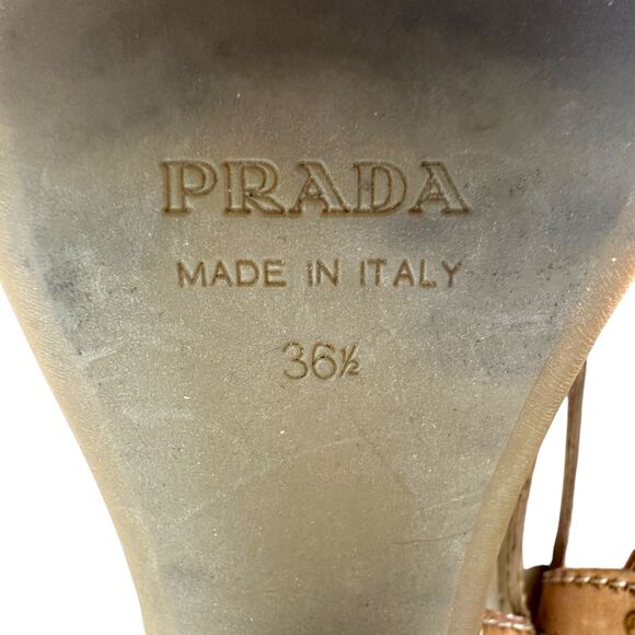 Prada Cork Platform Chunky Heel Brown Leather Studded Heels EU 36.5 US 6.5 -READ - Picture 12 of 13